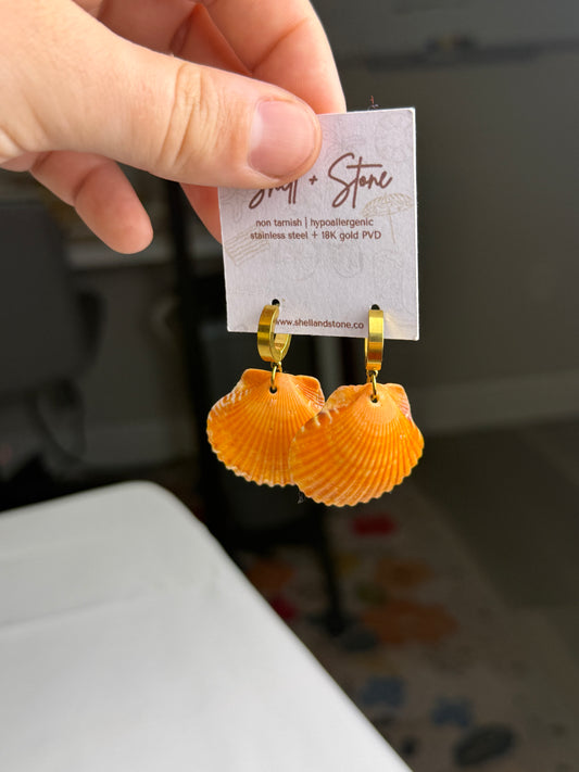 Orange Seashell Hoops