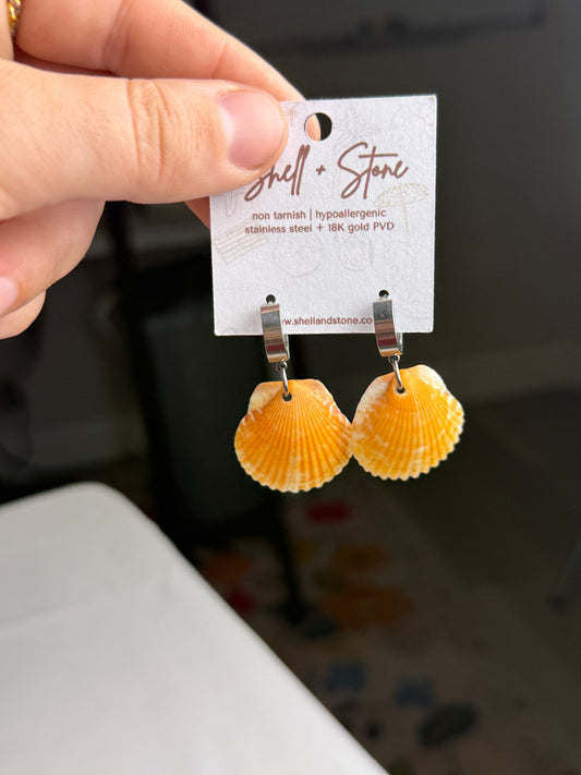 Orange Seashell Hoops in Silver n+ Gold
