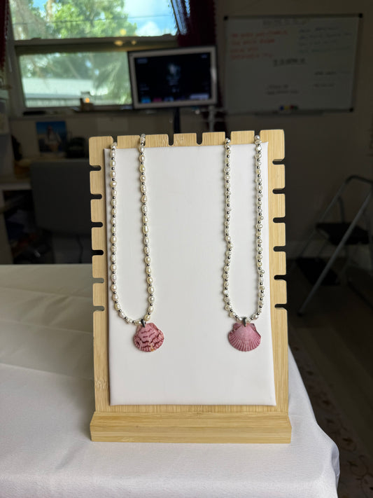 Seashell Necklace on Beaded Pearl Chain