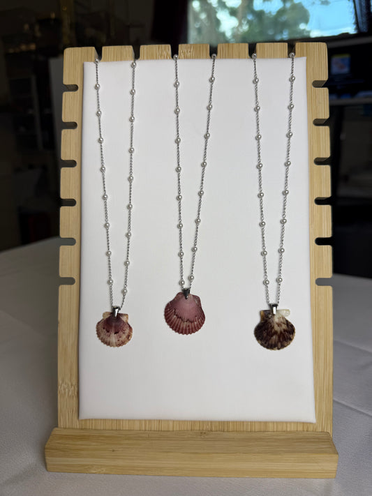 Seashell Necklace on Silver Dainty Pearl Chain