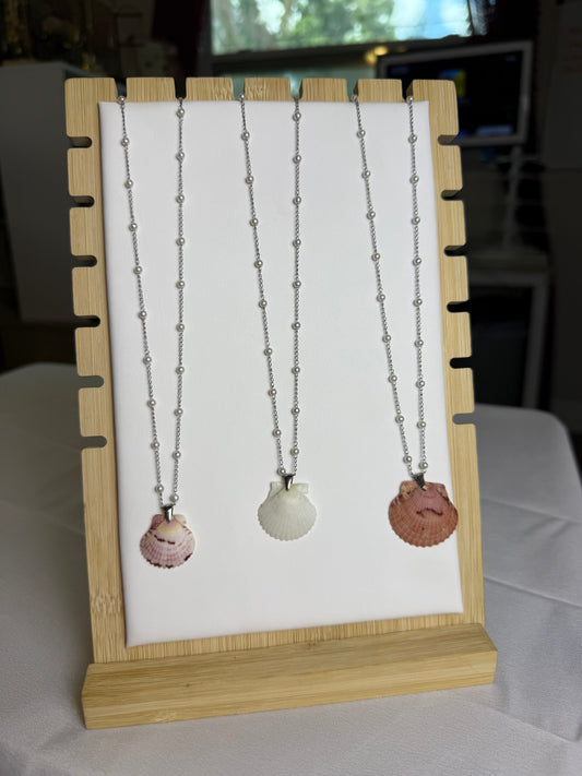 Seashell Necklace on Silver Dainty Pearl Chain