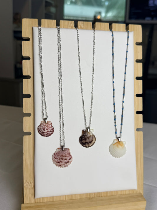 Seashell Necklace on Silver Dotted Enamel Chain