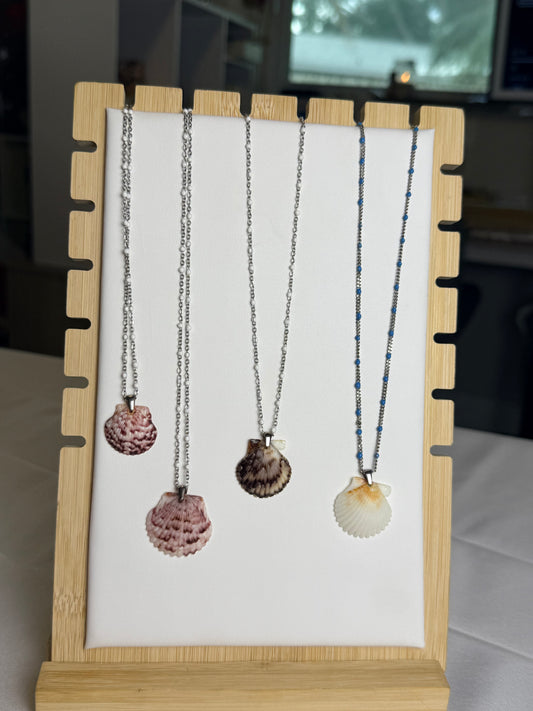 Seashell Necklace on Silver Dotted Enamel Chain