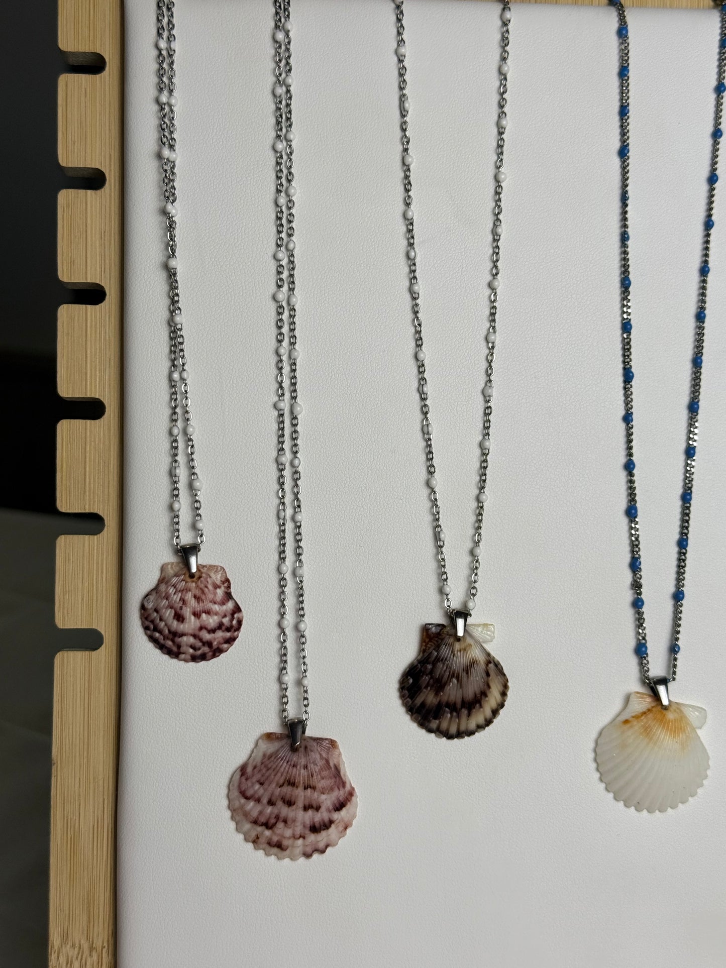 Seashell Necklaces on Silver Dotted Enamel Chain