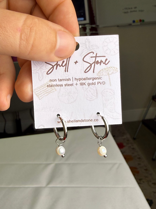 Silver Pearl Hoops