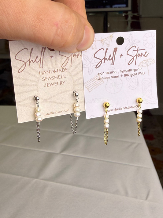 Pearl Veil Studs in Silver + Gold