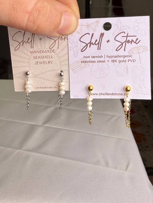Pearl Veil Studs in Silver + Gold