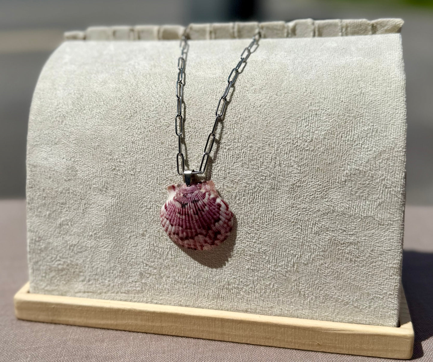 The Silver Paperclip Necklace - Merlot Calico Seashell Edition