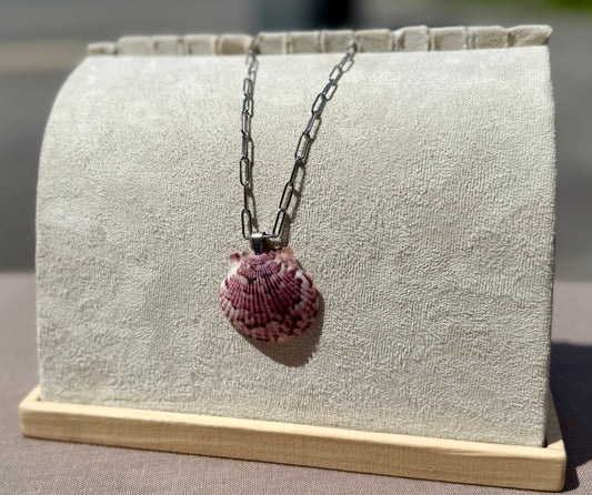 The Silver Paperclip Necklace - Merlot Calico Seashell Edition