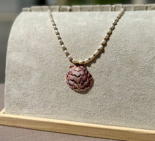 The Pearl Puddles Necklace - Wildberry Cran Seashell Edition