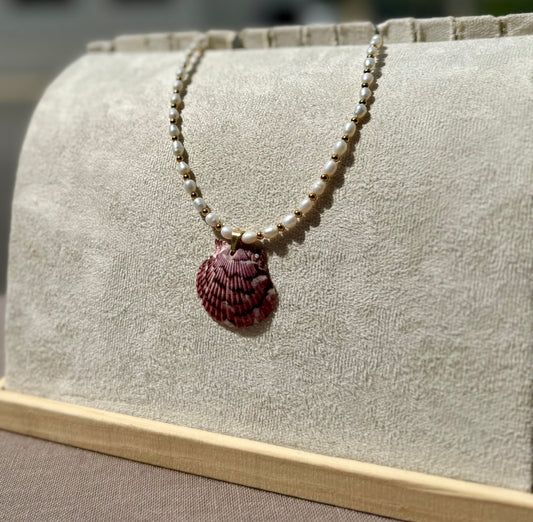 The Pearl Puddles Necklace - Wine Seashell Edition