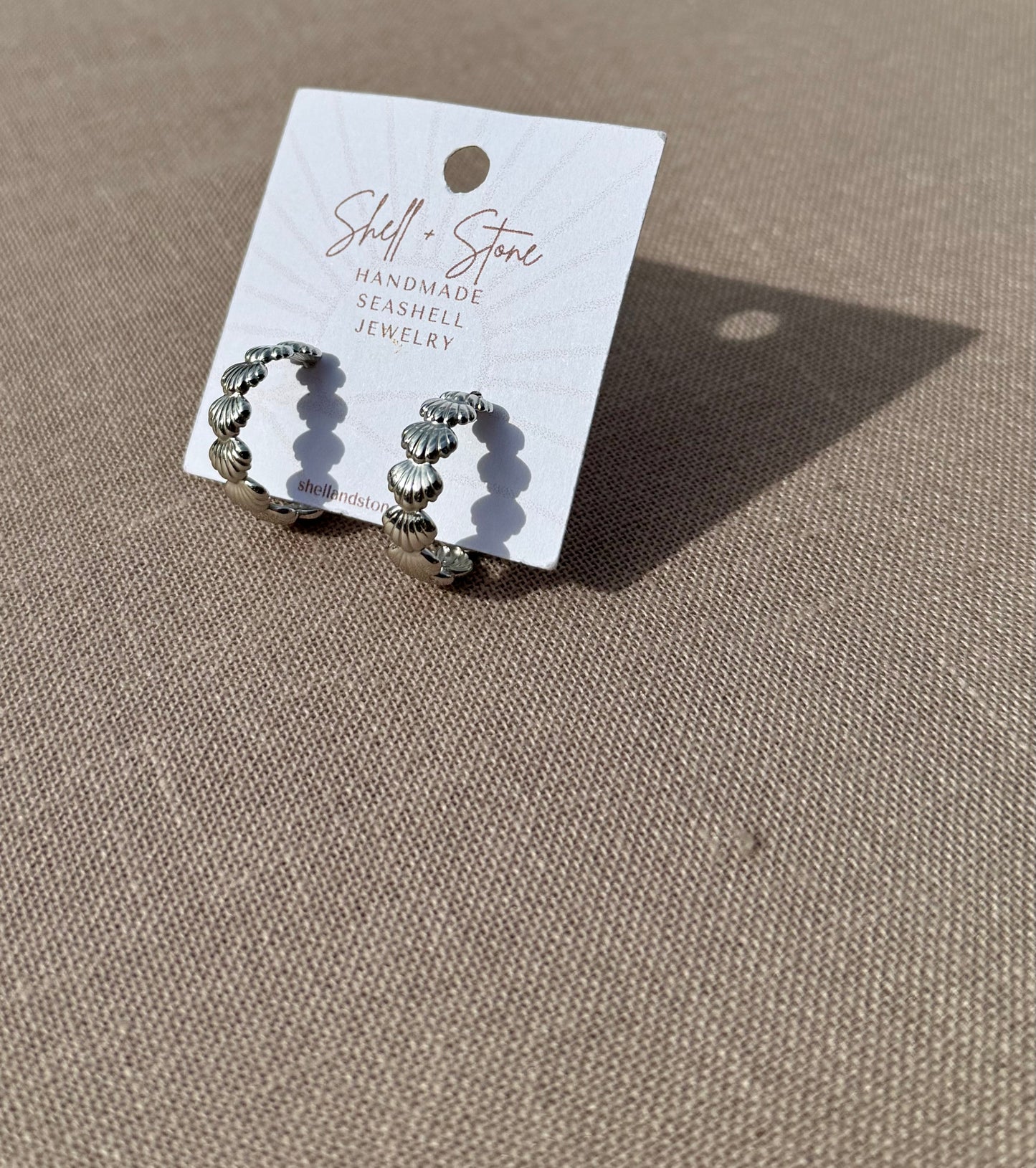 Seashell Half Hoop Stud in Silver + Gold