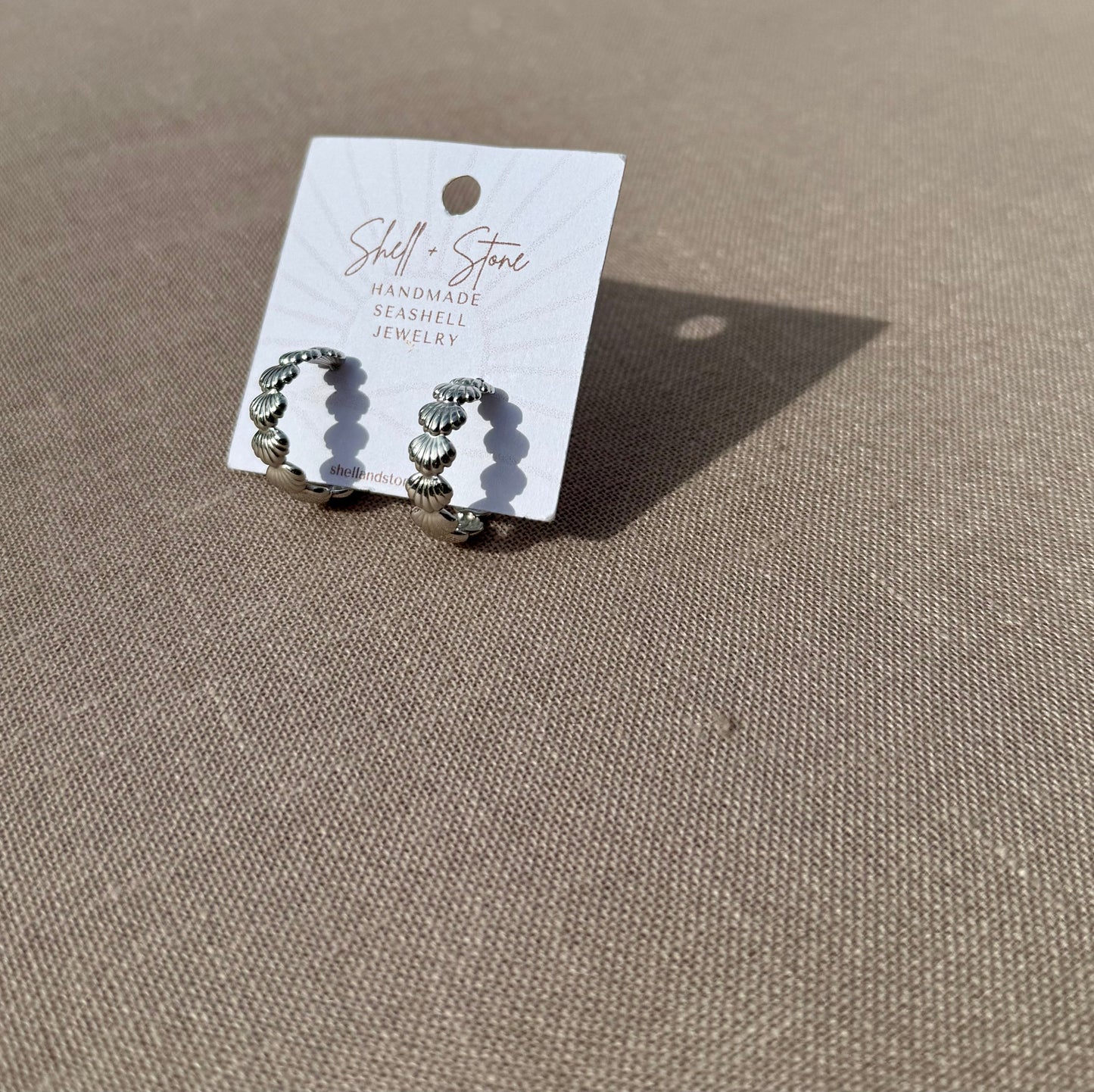 Seashell Half Hoop Stud in Silver + Gold