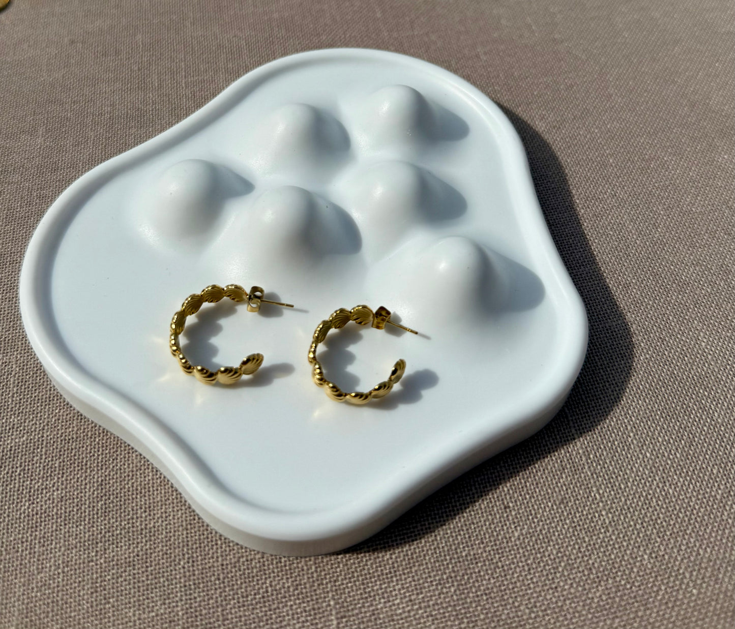 Seashell Half Hoop Stud in Silver + Gold