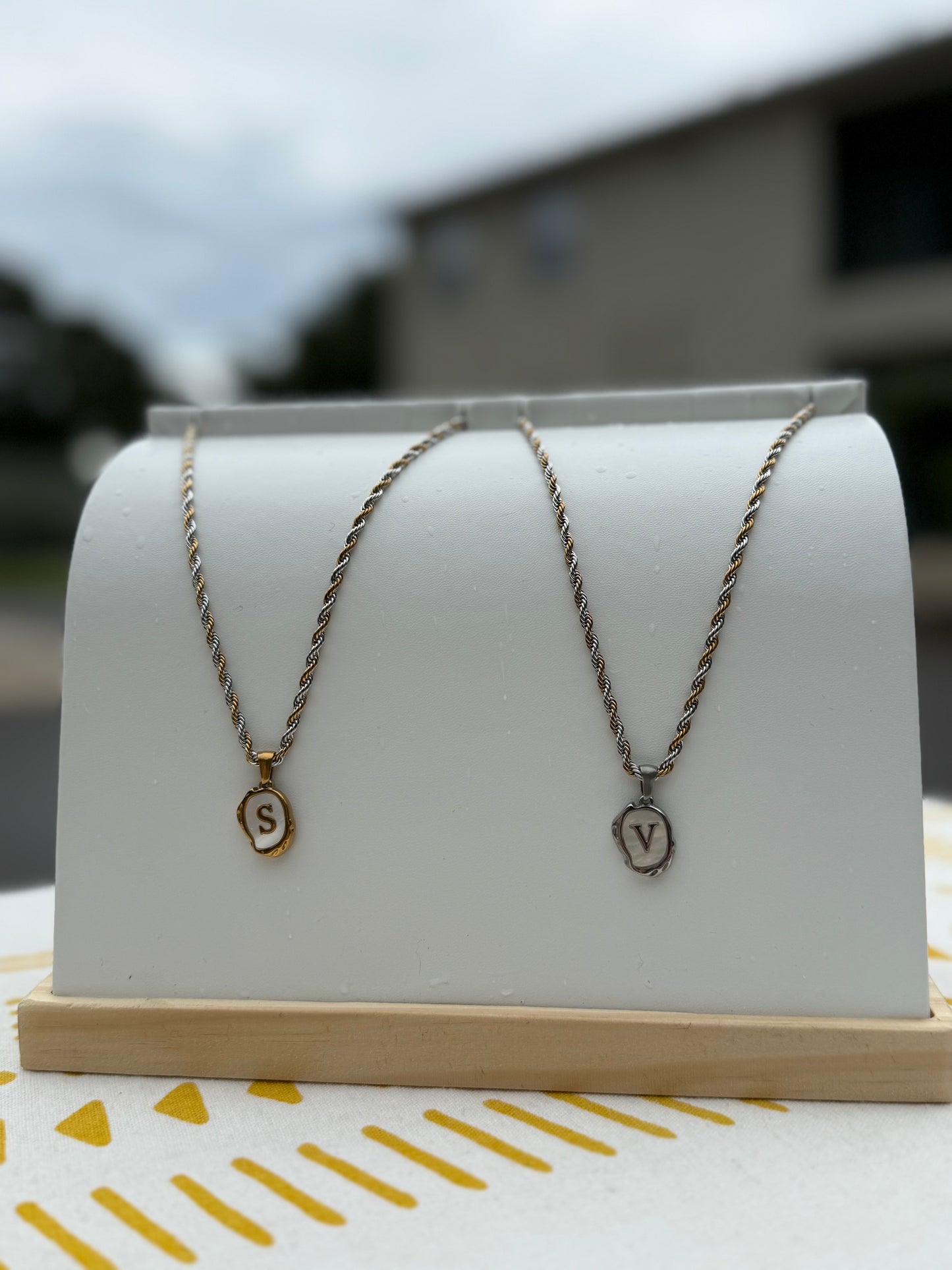 The Seaside Initial Necklace - Two Toned Braided Chain Edition
