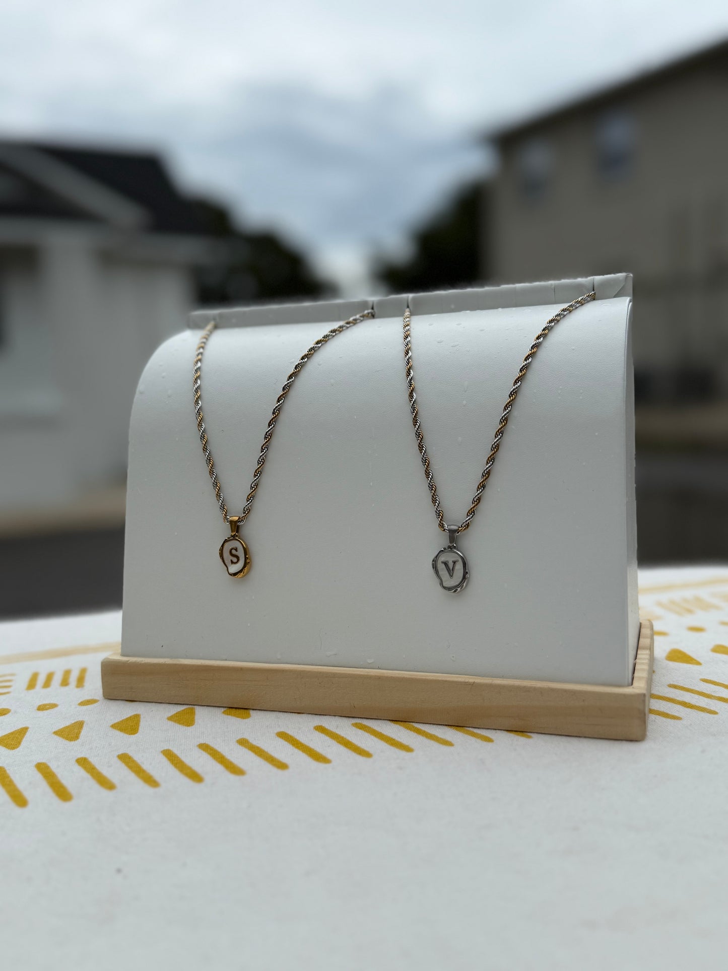 The Seaside Initial Necklace - Two Toned Braided Chain Edition