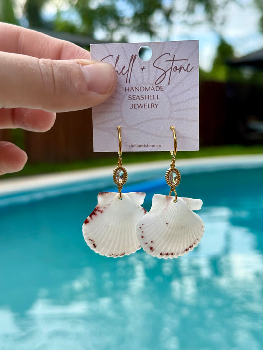 Crimson Edge Scallop Earrings