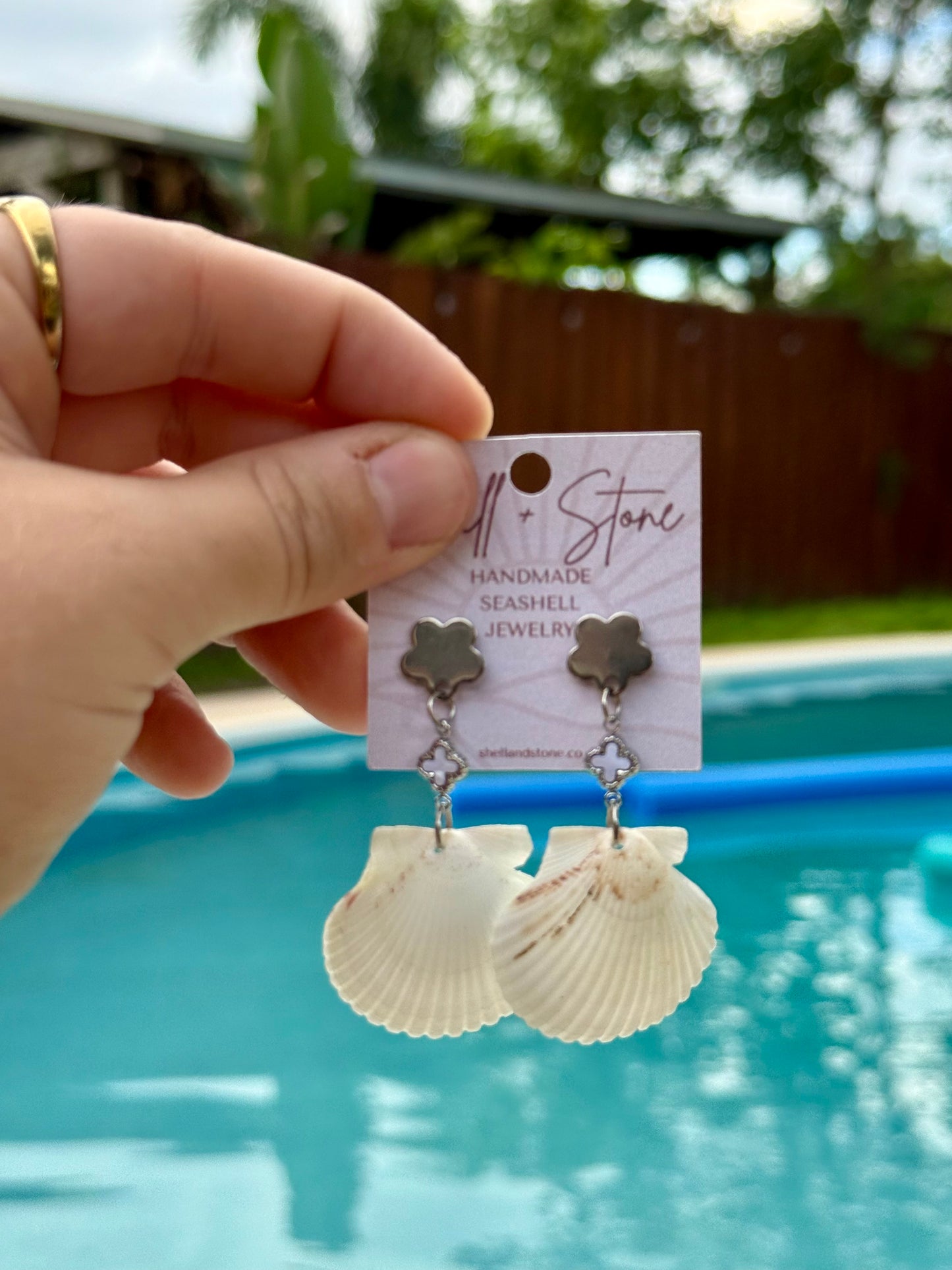Silver Coast Clover Seashell Studs