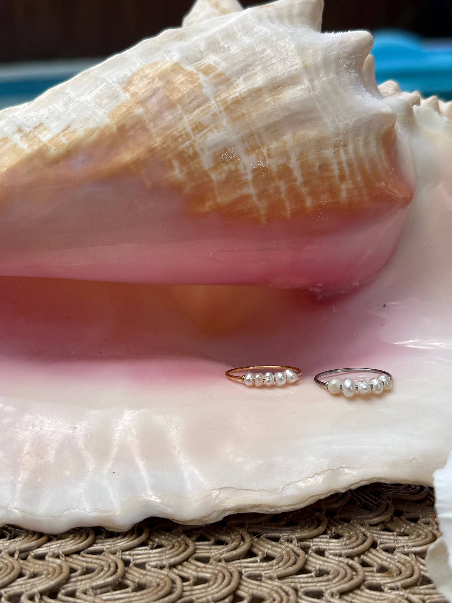 Dainty Pearl Ring in Silver + Gold