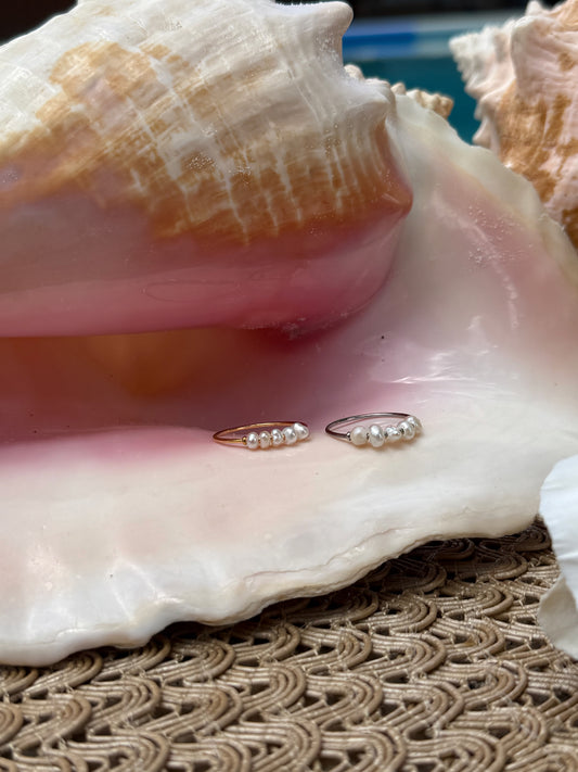 Dainty Pearl Ring in Silver + Gold