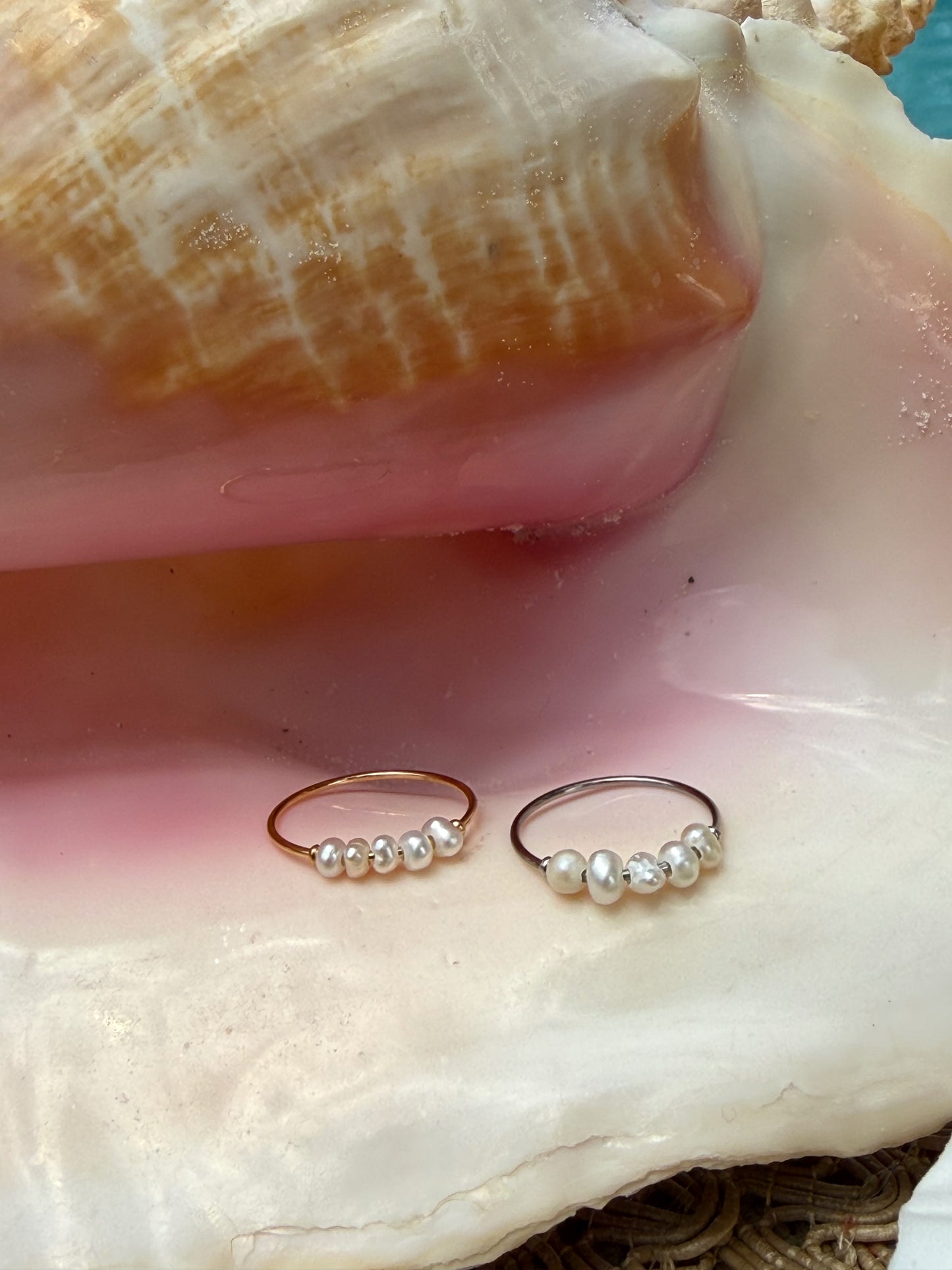 Dainty Pearl Ring in Silver + Gold