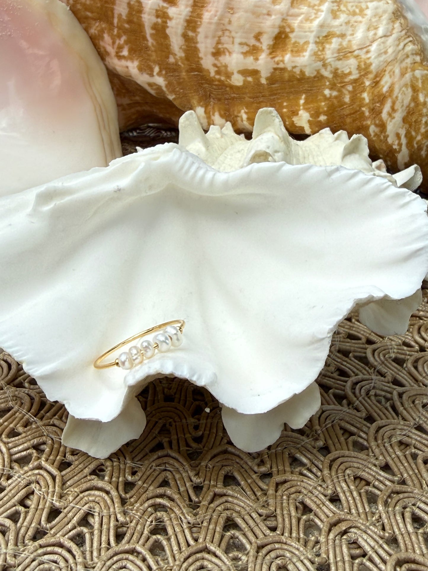 Dainty Pearl Ring in Silver + Gold