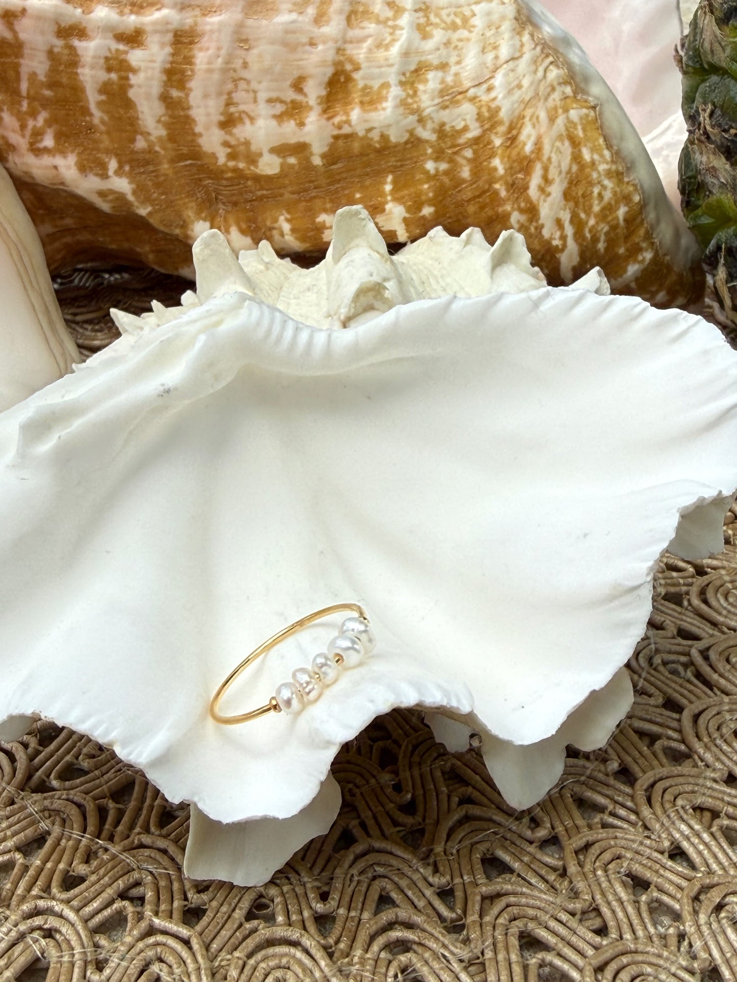 Dainty Pearl Ring in Silver + Gold