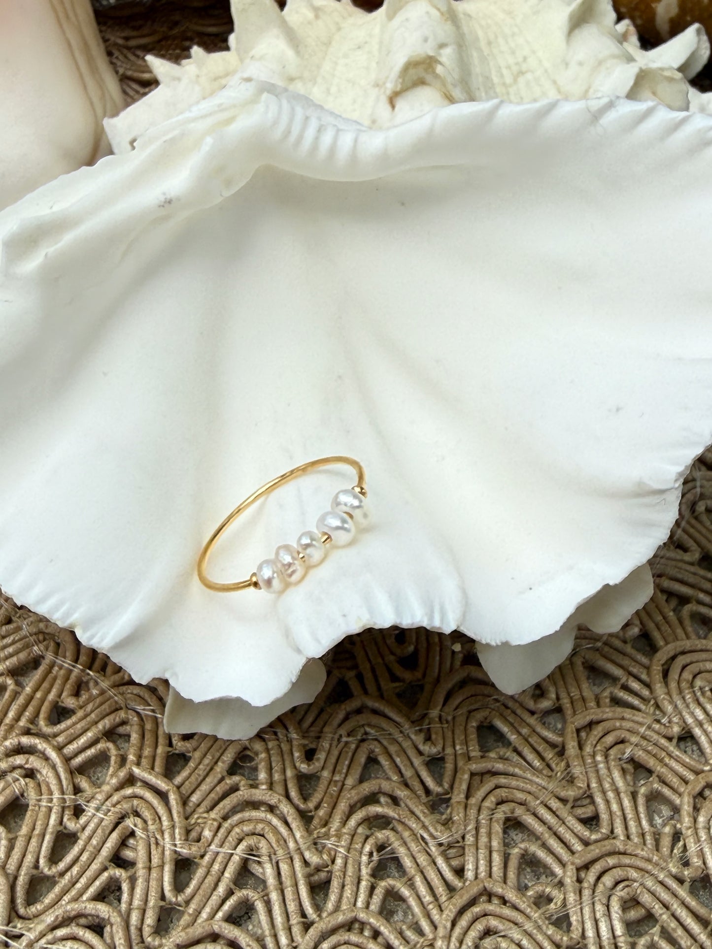 Dainty Pearl Ring in Silver + Gold