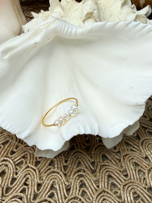 Dainty Pearl Ring in Silver + Gold