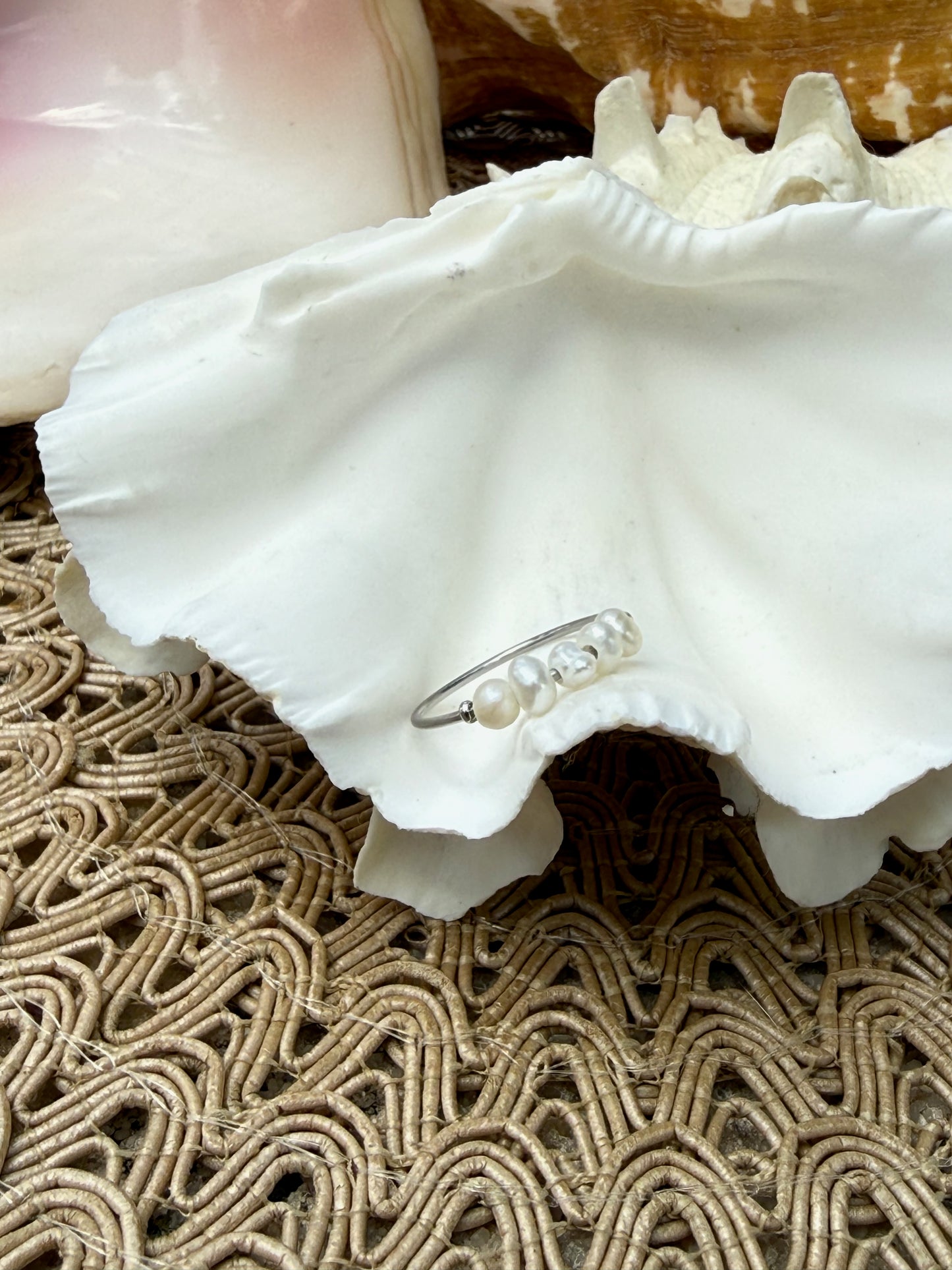 Dainty Pearl Ring in Silver + Gold