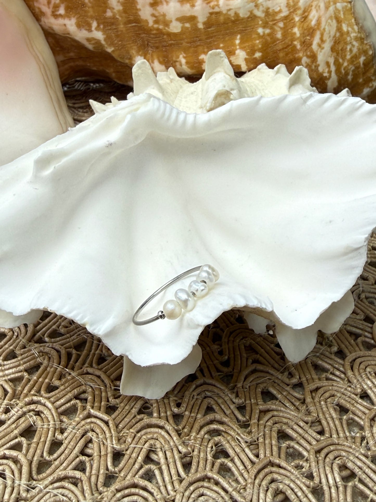 Dainty Pearl Ring in Silver + Gold